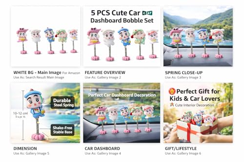 Image of Car Dashboard Bobblehead Toy Set of 6 Mini Cartoon Spring Dolls for Vehicle Interior Decoration (Cartoon Character Toy)
