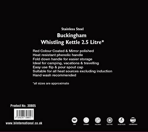 Buckingham Red Colour Coated Stainless Steel Retro Whistling Kettle 2.5 Litre with Heat Resistant phenolic Handle, 2.5 L