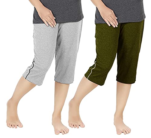 Image of Women's Regular Fit Cotton Three by Fourth, 3 /4, Woman Capri, Capris, Three Quarter for Women, Shorts, Three Quarte Pack of 2 with Right Side Zip Pocket