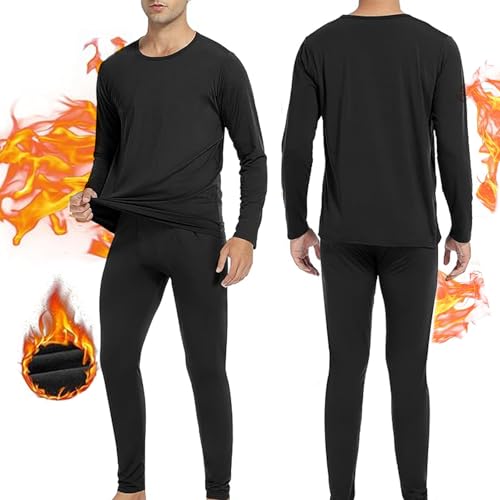 BananaHome men Thermal Underwear Set Thermal Base Layer Long Sleeve Compression sleepwear Thermal Long Johns Top & Bottom Pajama Set Cycling Skiing Training Hiking Outdoor Sports (Black L)