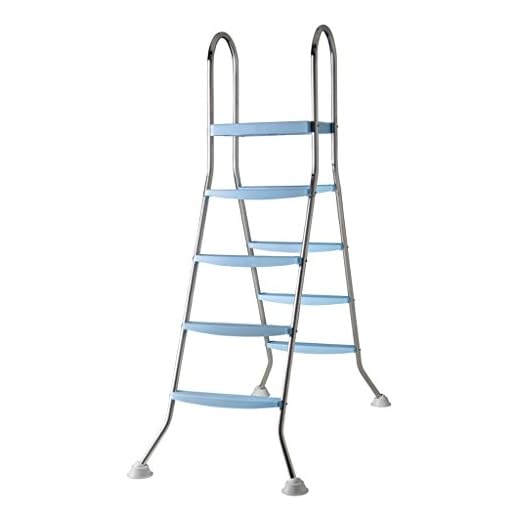 Gre Ar11680 - Escalera De Seguridad Para Piscinas Elevadas - Acero Inoxidable, Peldaños Antideslizantes Y Sistema De Protección Infantil