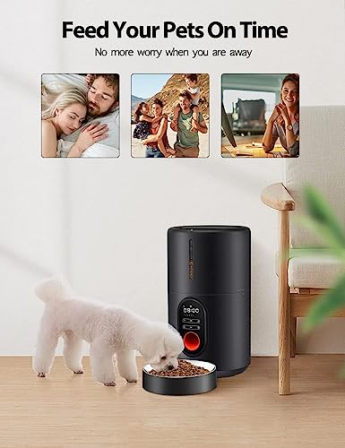 Automatic Cat Feeders - 4L Pet Dry Food Dispenser for Cats and Small Medium Dogs 6 Meals with Desiccant Bag Dual Power Supply 10S Voice Recorder