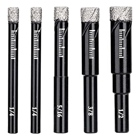 LESOLEIL Dry Diamond Drill Bits 5 Pcs, Round Shank Diamond Bit Set for Porcelain Marble Tile Ceramic Plant Pots with Bit Size 6mm/8mm/10mm/12mm (Black) Cover