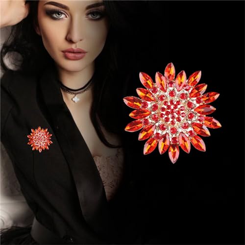 Image of WCRAZYE Sunflower Brooch Pins for Women Sparkly Big Premium Rhinestone Crystal Red Flower Bouquets Lapels Brooch Elegant Clothing Skirt Hat Bag Accessories for Teen Girls