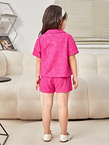 Image of WDIRARA Toddler Girl's 2 Piece Outfits Short Sleeve Button Front Shirt and Bow Track Shorts Set