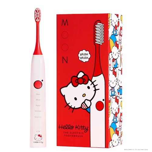 MOON x Hello Kitty Sonic Electric Toothbrush for Adults & Teens 5 Smart Modes Clean White Massage Polish & Sensitive Rechargeable Travel Case 2 Brush Heads Industry-Leading 6 Week Charge