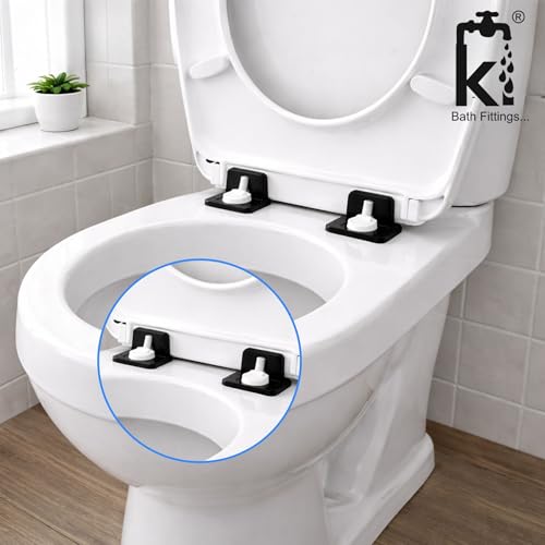 Image of KI Toilet Seat Cover Hinges Pair Parry Type Clamp Box Plastic WC Seat Fixing Kit Universal Hinge Replacement Bolt Set White Heavy Duty Bathroom Accessories Easy Install Premium Long Lasting Design