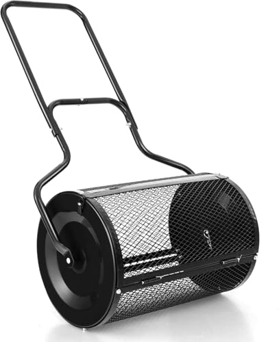 FANTASK Compost spreader with U-handle, 75 L garden peat moss spreader, fertiliser spreader, lawn, composter metal, garden spreader for fertiliser seeds, seed spreader with mesh basket