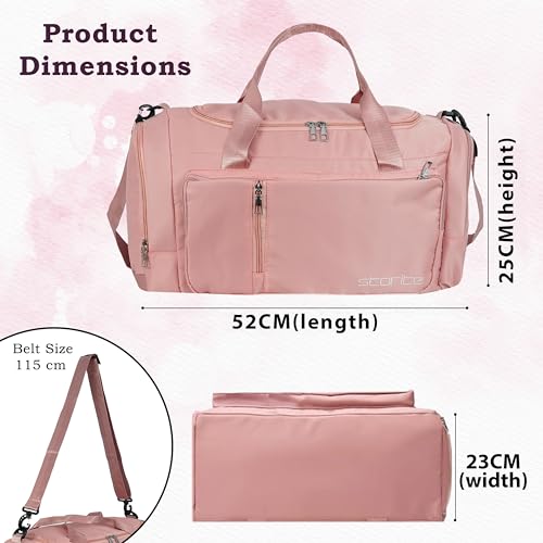 Image of Storite Nylon 52 Cm Travel Bag for Woman with Dry and Wet Separate Pocket, Duffle Bags for Travelling Waterproof Backpack Carry Luggage Bag with Shoe Compartment (Pink, 52 x 23 x 25 cm)
