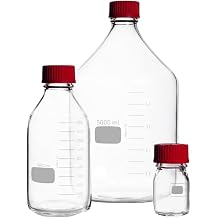 GL 45 Laboratory Bottle, Clear Glass, 500mL | Clear glass lab storage bottle; high-temperature PBT red screw cap; ETFE red pouring ring; GL 45; 1PC