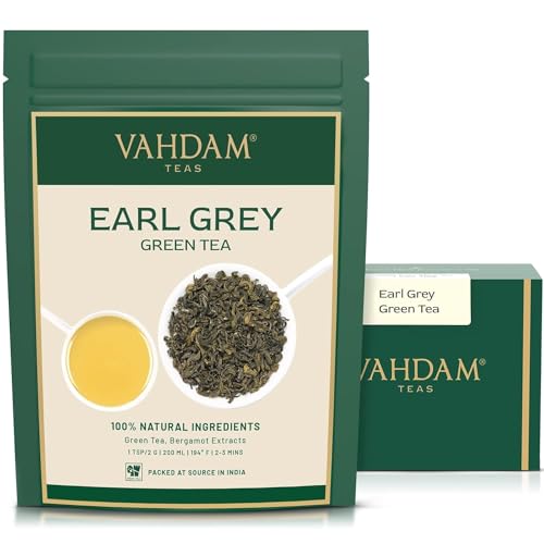 VAHDAM, Earl Grey Green Tea Hoja suelta (100 tazas) | ANTIOXIDANTES PODEROSOS...