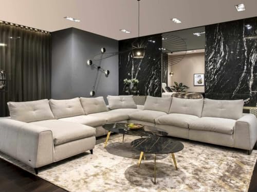 Image of FIKRA Majestic Comfortable Luxury Modern Ushape 8 Seater Soft Touch Fabric Light Grey Sofa Set for Living Room Lounge, Hall (RHS)