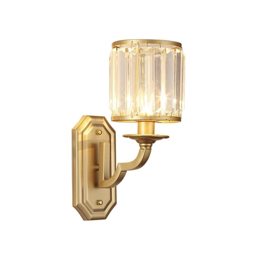 HPTHLY Wall Sconce, Matte Black/Gold Wall Light With Crystal Bar, Mid Century Cylinder Wall Lamp, E14 Prism Crystal Lighting Fixture For Bedroom, Living Room, Bedside(Gold Color)