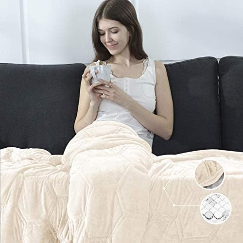 CHHKON Weighted Blanket Ultra Plush Minky Warm Luxury New Pattern Design for Adults and Children (Beige, 60"x80" 20LB)