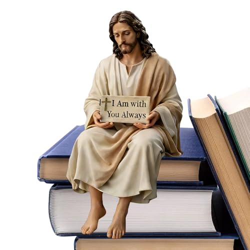 Dayysiuy Figura De Jesús De Resina para Escritorio, 12cm Estatua De Jesús Sentado Hecha A Mano con Estoy Siempre, Decoración Coche Hogar Oficina, Regalo Religioso