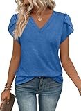 WIHOLL Womens Tops Dressy Casual V Neck Teacher Shirts Summer Outfits 2026 Vacation Fashion Clothing Blouses for Women Blue L