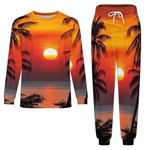 Beach Sunset Palm Tree Landscape Men’s Pajama Set Long Sleeve Top And Pants Loungewear Sleepwear Pjs Nightwear3