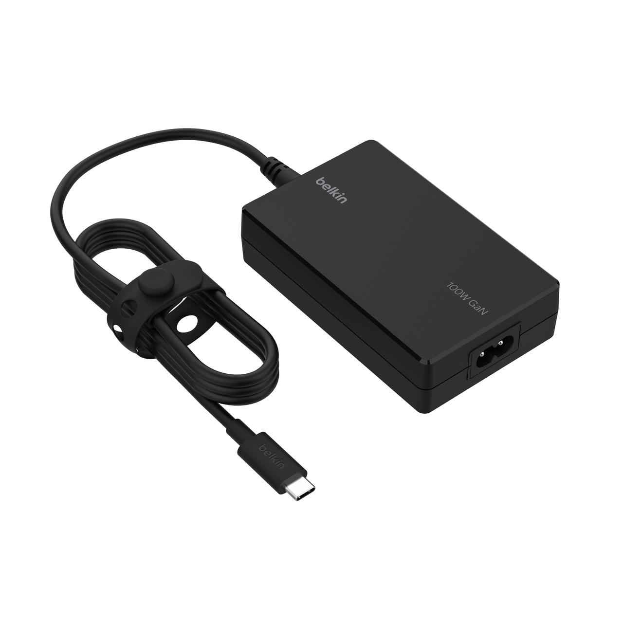 Belkin Connect - Adaptador de Corriente USB-C Core GAN de 100 W, Adaptador de Carga rápida con compatibilidad USB-C Universal, Entrega de energía de 100 W, Cable de alimentación de 8 pies para Juegos