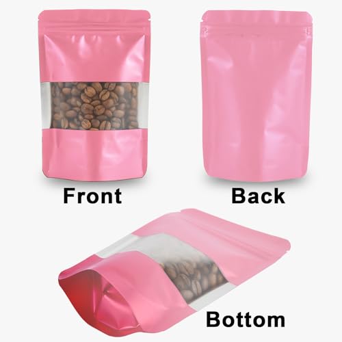 100 Pieces Resealable Mylar Bags, Stand Up Pouch Bags with Clear Window, Zipper Lock Foil Pouch Stand-up Bags (Pink, 5.9 X 8.6 Inch) - Thumbnail 3