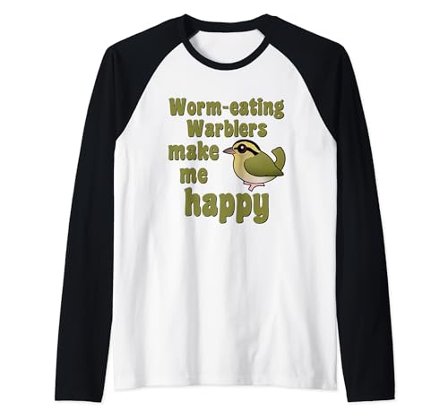 Worm-eating Warblers Make Me Happy Cartoon Birdorable Design Raglan Baseball Tee