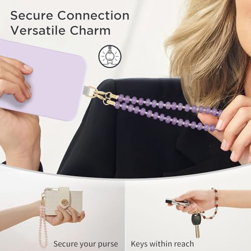 Image of POSADINA Natural Stone Phone Charm, Beaded Healing Phone Wrist Strap, Handmade Cellphone Chain Lanyard with Tether Tab
