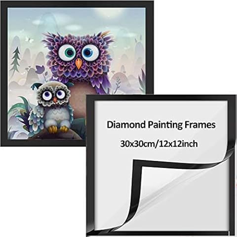 RICUVED 2 Pack Diamond Art Frames, Frames for Diamond Art Pictures 30x30cm Canvas Size (Inner Size 24.5x24.5cm), Magnetic Frames Self-Adhesive Diamond Art Frames for Wall Window Door, Black Cover