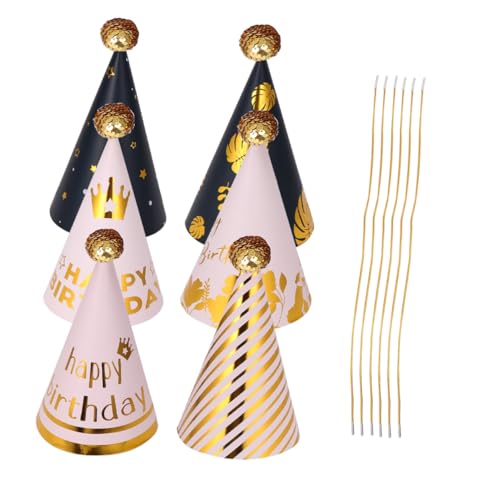Mobestech Set 6 Pezzi Cappelli Compleanno per Fai da Te Paillettes Dorate e Palline Cappellini Decorativi Colorati per Feste di Compleanno Maschere e Servizi Fotografici