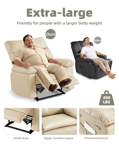 Image of GarveeHome Oversized Leather Recliner Chair, Extra Wide Manual Recliner for Adults, Lazy Chair with 1.5X Sponge Comfort Arm and Back for Living Room, Bedroom, Nursing Room
