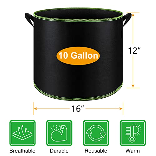 FEPITO 5 Pack 10 Gallon Grow Bags Heavy Duty Aeration Fabric Pots Plant Grow Bags with Handles Thickened Nonwoven Fabric Pots for Vegetable Fruits Flowers Plant - Thumbnail 4