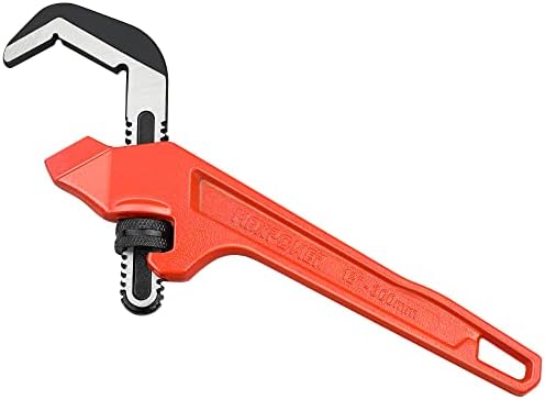 MAXPOWER 12" Offset Hex Wrench Hex Hole Pipe Wrench with Adjustable Smooth Cr-Mo Hook Jaw Adjustable Offset Hex Jaw Wrench Fits 1-1/8" to 2-5/8" Capacities