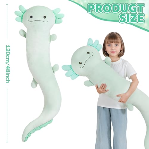 Image of Tianmihou 48 inch Giant Axolotl Plush Stuffed Animal, Big Light Green Axolotl Glow in The Dark Fluorescent Plushies, Jumbo Stuffy Body Pillow Gifts for Kids Adults, Birthday