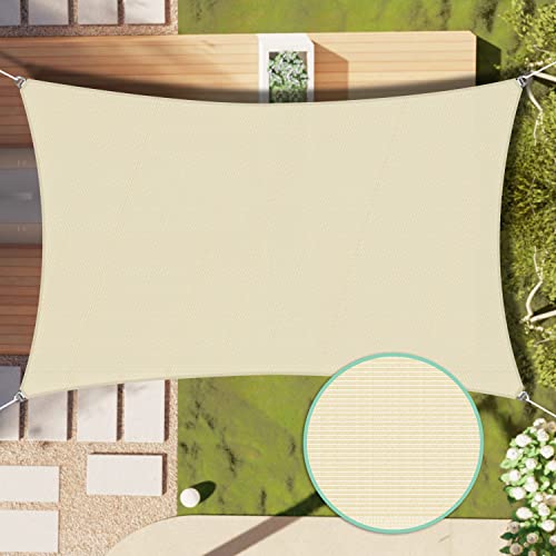 SunnyRoyal 26'x26' Sun Shade Sail Super A Ring Wire Cable inside Commercial Grade Rectangle Canopy Awning Fabric Cloth Screen UV Block Heavy Duty Outdoor Patio Carport (Beige)