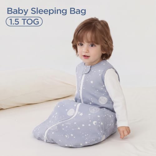 Image of Duomiaomiao 1.5 TOG Baby Sleep Sack 100% Cotton Four Season Baby Wearable Blanket, Breathable Comfy Toddler Sleeping Sack