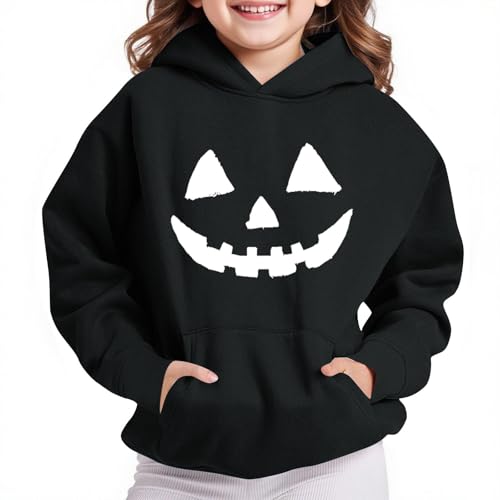 Halloween Hoodies for Boys Girls Smiling Pumpkin Printed Hooded Sweatshirts Long Sleeve Pullover Tops with Pocket2