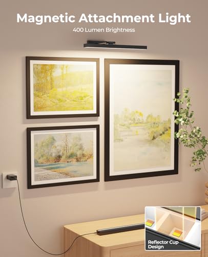 PESUTEN Picture Light Battery Operated, 16in Wireless Art Light for Paintings CCT Dimmable Recharging Battery Picture Light with Remote Control for Gallery Dartboard Art Bedroom Bathroom