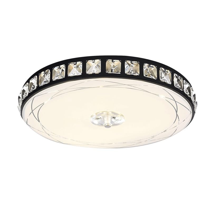 Lustre plafonnier LED cristal design luxe avec abat-jour en verre et structure en fer noir