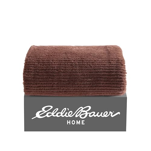 Eddie Bauer - Throw Blanket, Ultra-Soft Plush Bedding with Micromink Reverse, Throw Blanket for Couch or Bed (Textured Solid Brown, 50" x 60")