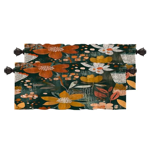 BaoNews Nature Inspired Organic Shapes Blackout Kitchen Curtains,Hand Painted Look Warm Color Short Curtains for Windows Insulated Thermal Bathroom Window Curtain 2 Pack 52X16 Inches