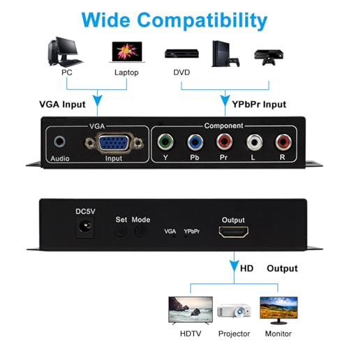 Adaptateur YpbPr VGA vers HDTV 1080p conversion fluide sans latence
