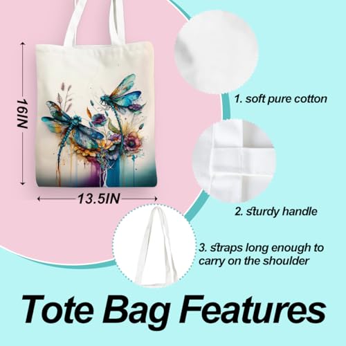 Dragonfly Gifts Canvas Tote Bag, Motivational Stuff for Women, Friendship & Birthday Gifts for Girls, Cute Reusable Tote Bag for Travel, Beach & Grocery