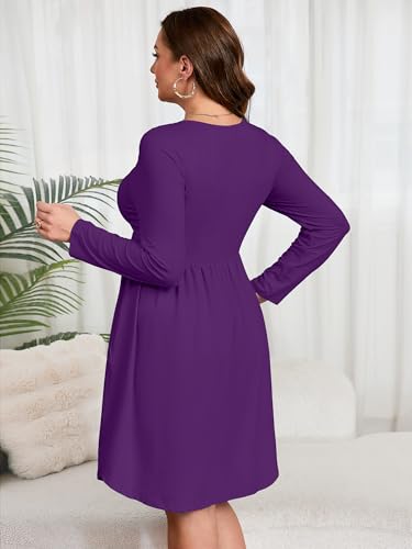 Image of AusLook Women's Plus Size Long Sleeve Midi Dress Casual Empire Waist Loose Flowy Dresses A-Line Boho Long Dress with Pockets