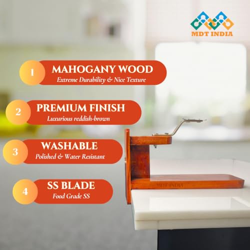Image of Coconut Scraper Manual Polished Mahogany Lite Wooden Table Top Thengai Thuruvi