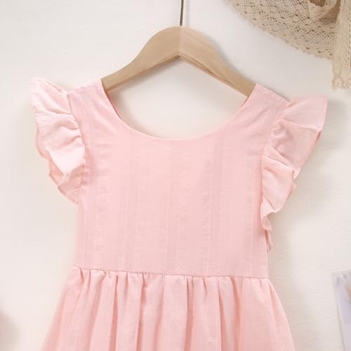 IZYJOY Girls Cotton Dress Tie Back Ruffle Sleeveless Sundress Summer Casual Beach A-Line Swing Solid Midi Dresses4