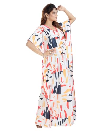 Image of Women's- Kaftan /Nighty /Maxi /Gown /Nightdress /Nightwear Serena Fabric- V-Neck Floral Print