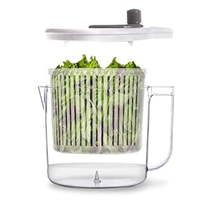 BINO | Salad Spinner – 2.6 Qt | Small Manual Lettuce Spinner with Built-in Draining System | Salad Spinner, Colander, and Water Pitcher in One | Fruit & Vegetable Basket Colander | Kitchen Gadgets