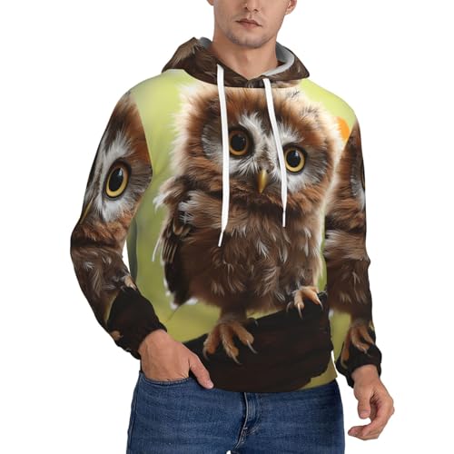JHLMN Men's Pullover Hoodie Fleece Hooded Real Cute Owls Sweatshirts with Pocket Casual Long Sl