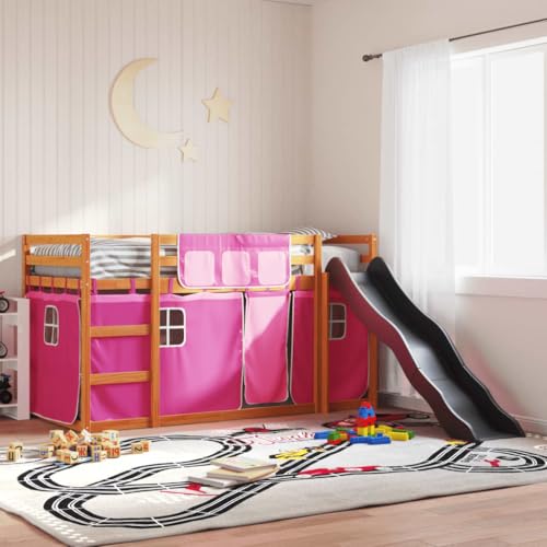 BOWEKAM Home & Garden - Litera sin colchón con tobogán y cortinas, color rosa, 90 x 190 cm, elección de muebles individuales
