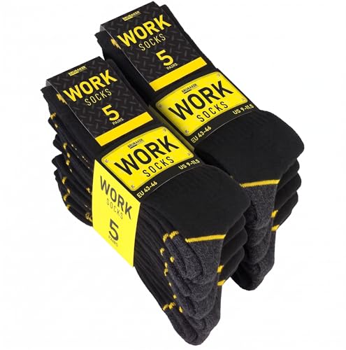 Genérico Globalia Shop Calcetines de Trabajo para Hombre, Negro, Algodón, Pack 10 Pares, Reforzados con Amortiguación Anti-Rozaduras (FR/ES, Números, 39, 42, Regular, Regular)