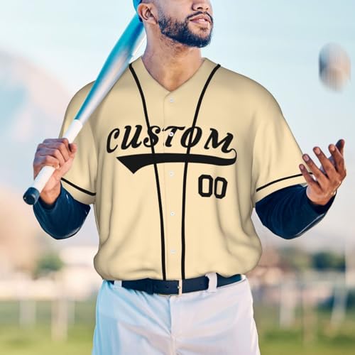 Camiseta de béisbol personalizada para hombres y mujeres en talla única color beige miniatura 2