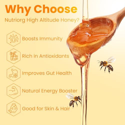 Image of Nutriorg Certified Organic High Altitude Honey 250g | 100% Pure, Unadulterated, and NMR Approved | Raw Himalayan Honey for Weight Management, Energy Boost & Immunity | No Added Sugar | Natural Sweetener